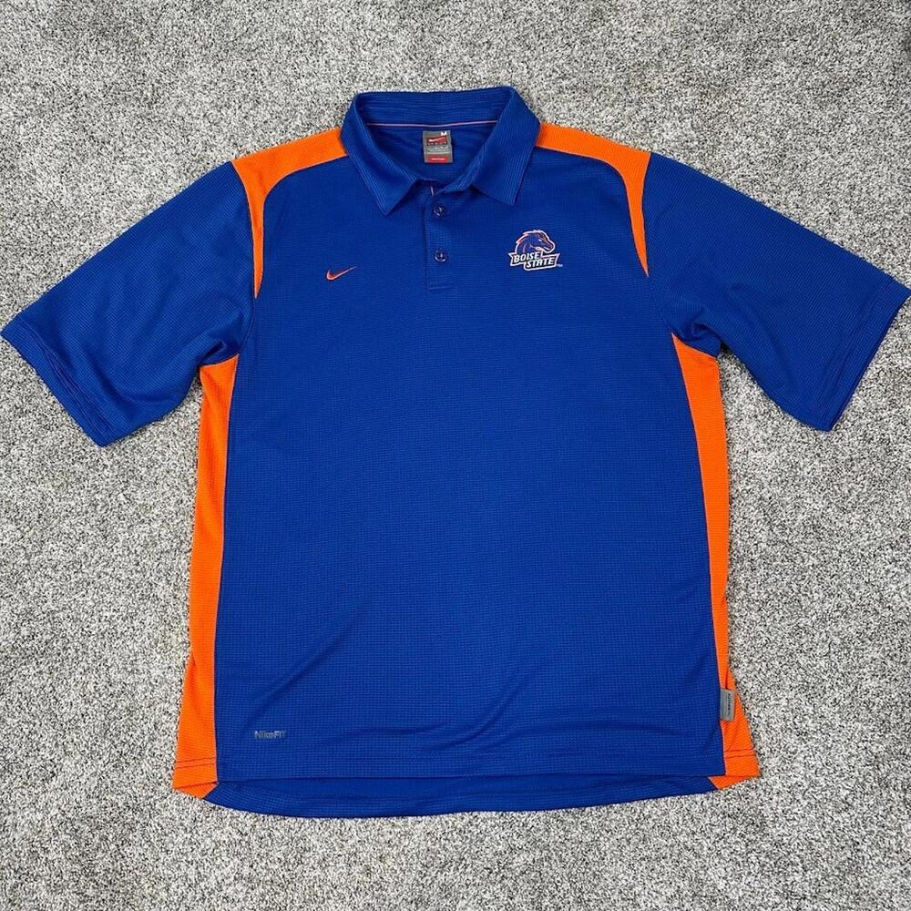 Nike Fit Dry Size Medium Mens Boise State Broncos‎ Polo Short Sleeve Blue Orange